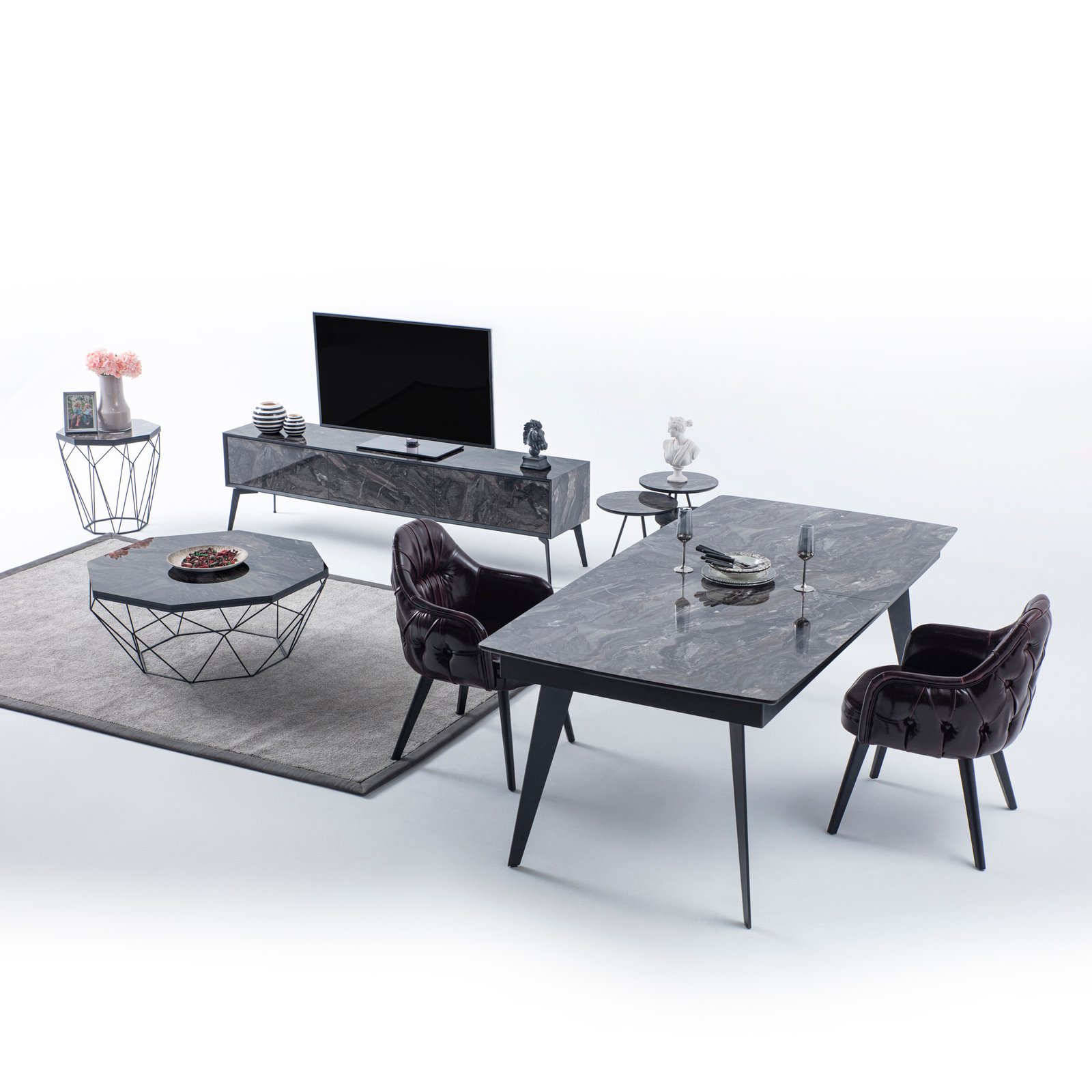 KIEV Išskleidžiamas Valgomojo stalas 206x102x77 (+45*2) - Image 7