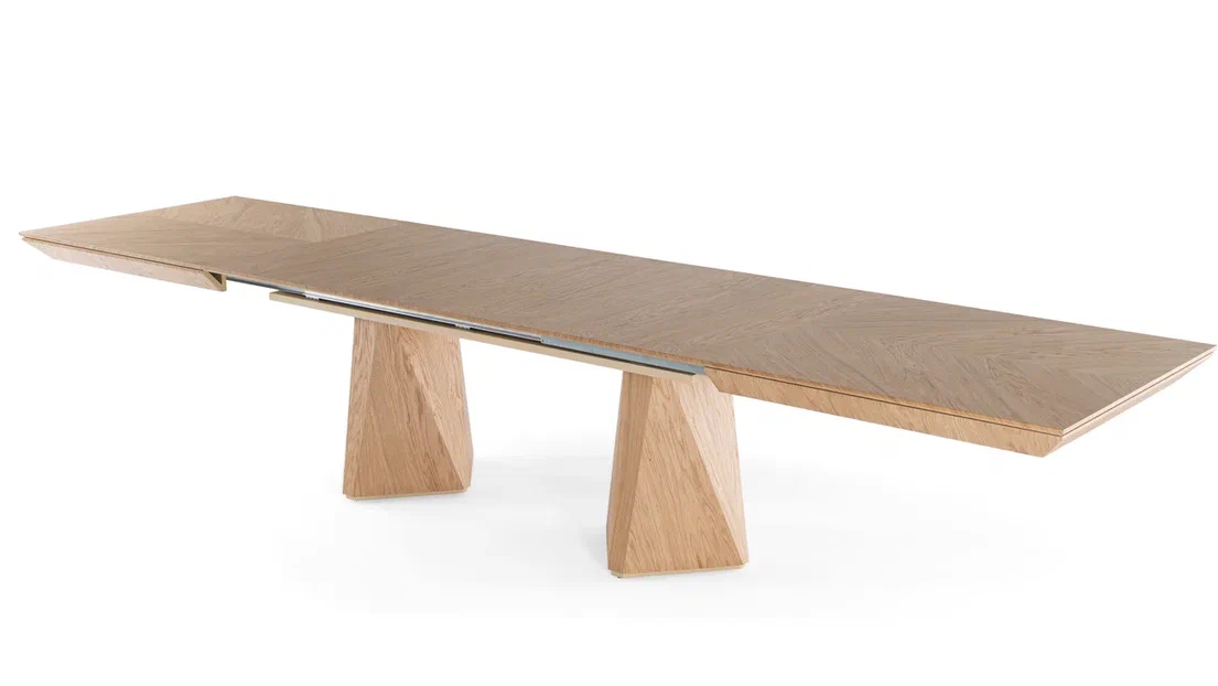 DIAMOND Oak Veneer Fishbone Išskleidžiamas Valgomojo Stalas 200x103 (+50*4)