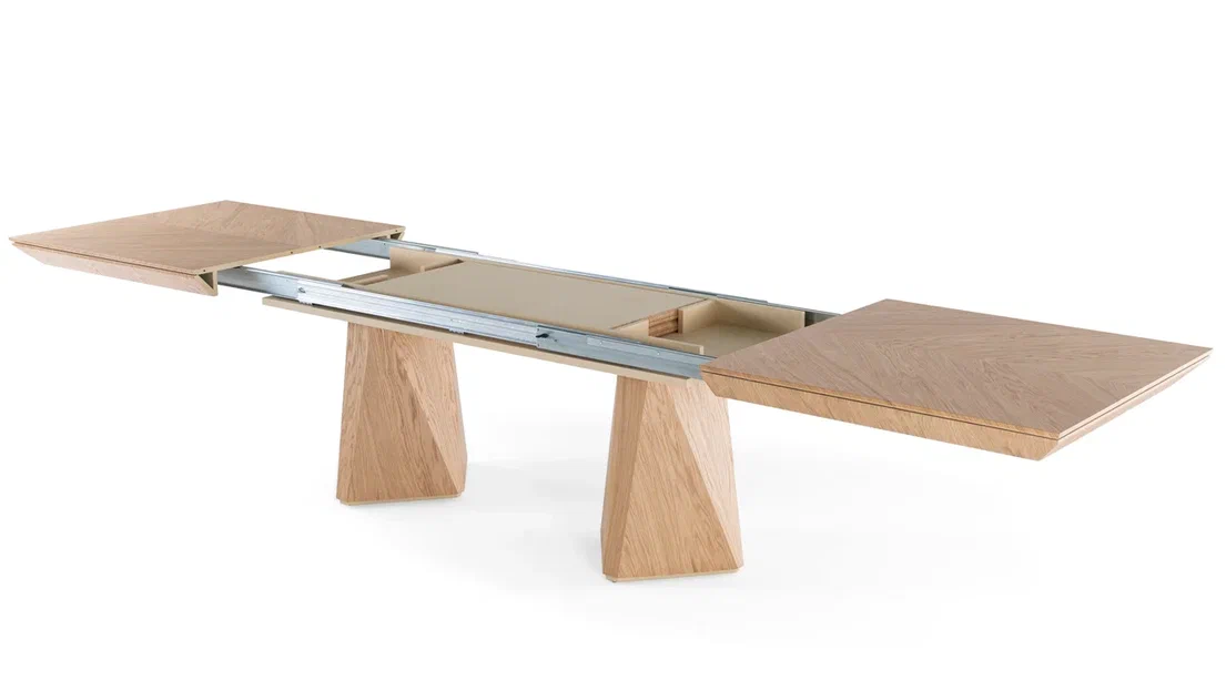 DIAMOND Oak Veneer Fishbone Išskleidžiamas Valgomojo Stalas 200x103 (+50*4)