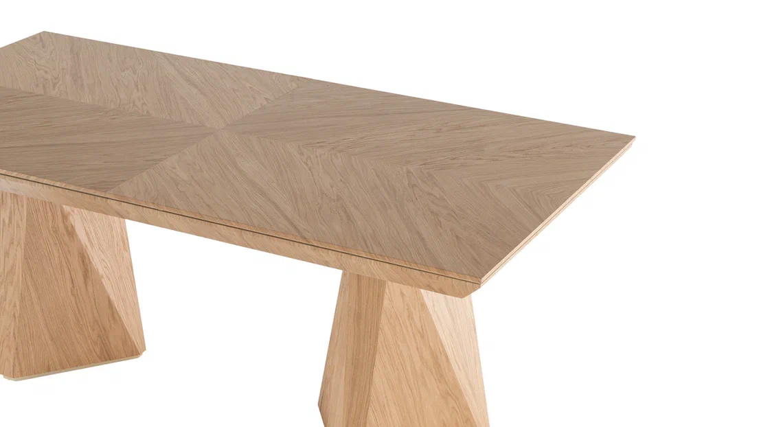 DIAMOND Oak Veneer Fishbone Išskleidžiamas Valgomojo Stalas 200x103 (+50*4)