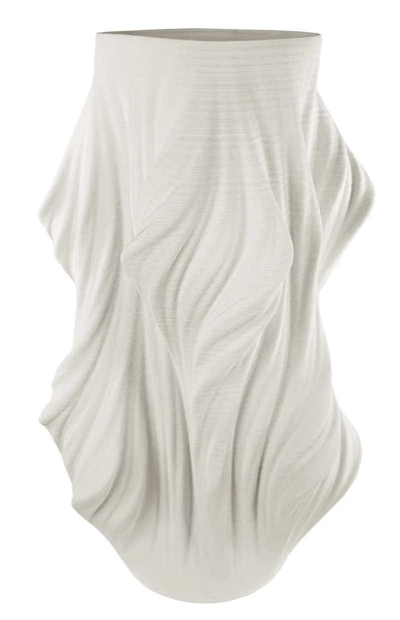 Ceramic printed draped vase white d24;h40cm