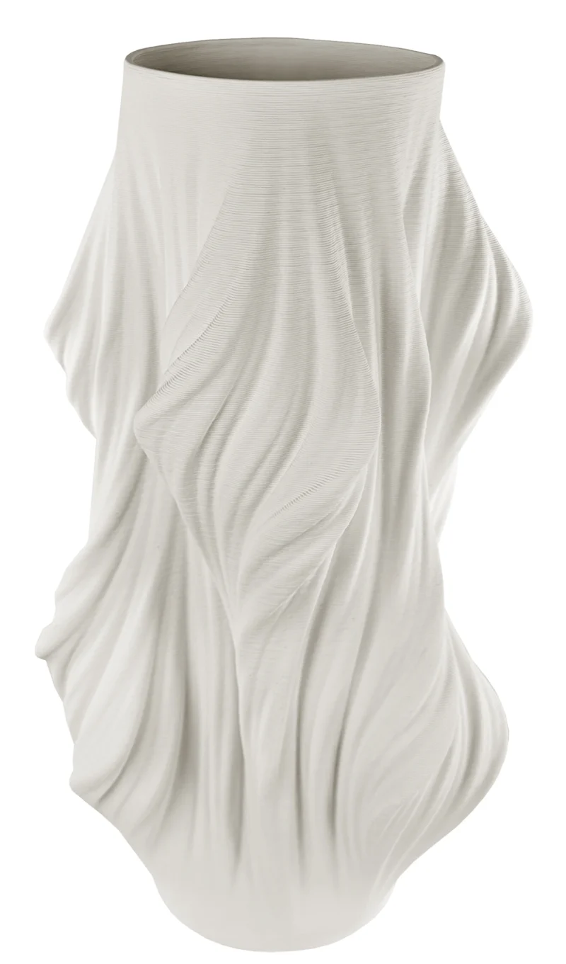 Ceramic printed draped vase white d24;h45cm
