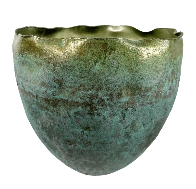 Aluminium organic pot brass patina d33;h31cm