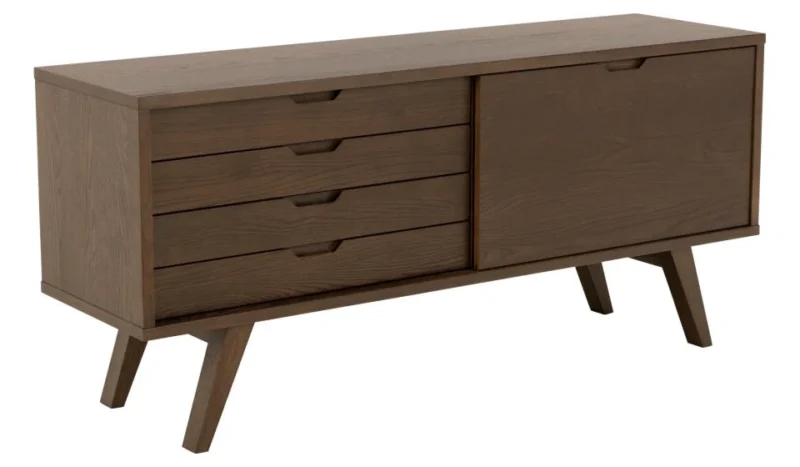 A-Line sideboard, top, frame, door, 4 drawers and shelf smoked PU lacquered oak veneer, base smoked NC lacquered oak veneer with metal runners, 160x45x72 cm