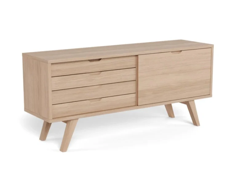 A-Line sideboard, top, frame, door, 4 drawers, shelf and base white pigmented oiled oak veneer with metal runners, 160x45x72 cm