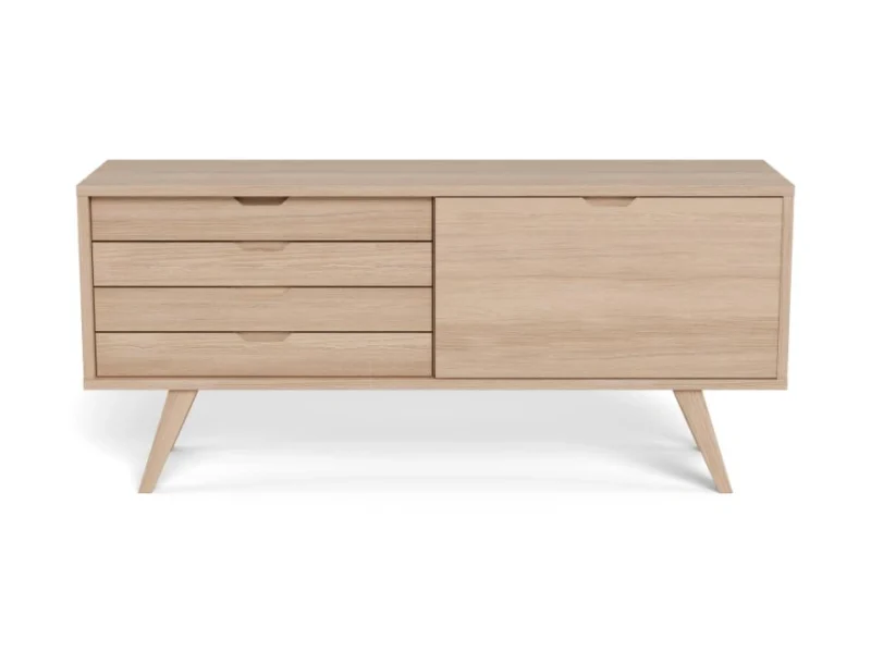 A-Line sideboard, top, frame, door, 4 drawers, shelf and base white pigmented oiled oak veneer with metal runners, 160x45x72 cm